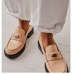 FREE PEOPLE Liv Camel Leather Penny Loafers 6 EUR 36 Heritage‎ Minimalist Preppy